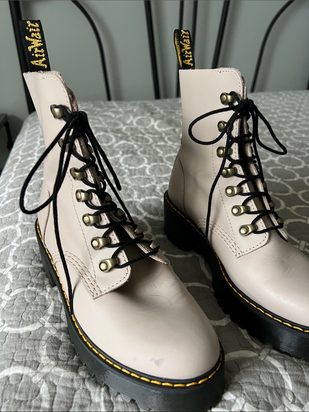 Dr. Martens Women's Lace-Up Boots in Light Pink with Black Sole